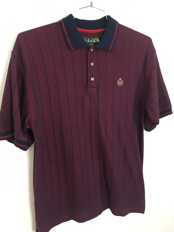 Knights Of Roundtable Polo Shirt Mens Um Red Blue Knights Of Roundtable Polo Shirt Mens Um Red Blue Stripe Top Short Sleeve Collared On Up Collar Classic 80s 90210 Vintage