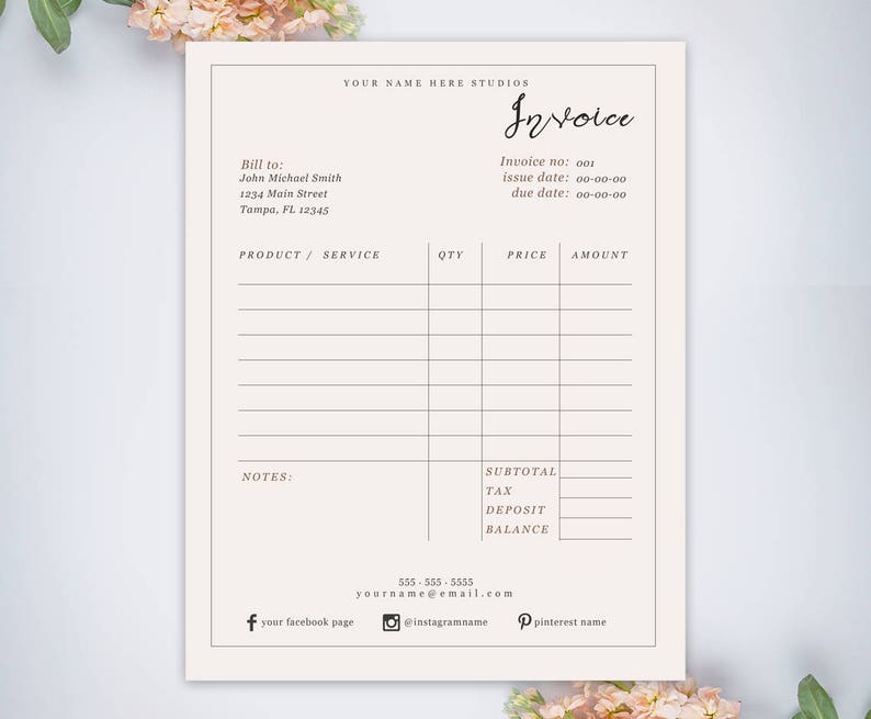 Bill Invoice Business Invoice Photography Invoice .psd | Etsy