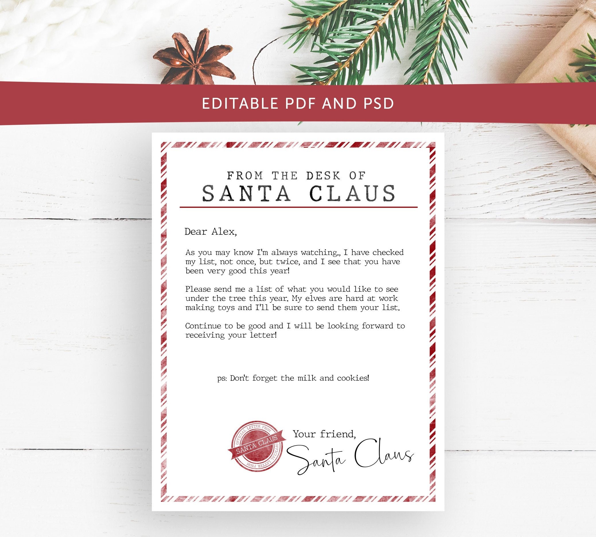 Editable Printable Letter from Santa - DOCX PDF PSD Adobe Reader Photoshop  Microsoft Word - North Pole Letter Inside Letter From Santa Template Word