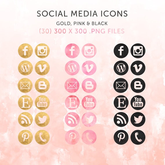 Instant Download Social Media Icons Gold Foil Pink Watercolor Etsy