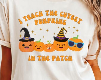 Schattig leraar pompoenshirt | Lerarenkleding herfst | Halloween-leraarcadeau | Schattig T-shirt met pompoenprint | Cadeau voor opvoeders