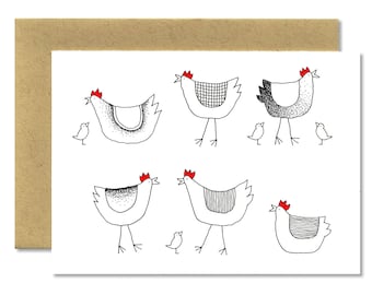 Spring Hens + Chicks Horizontal - A1 Card (Single or Set of 5)