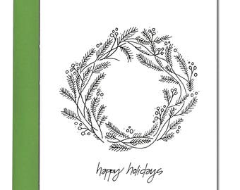 Happy Holidays Fir Wreath - A2 Vertical Holiday Card Set (5 cards)