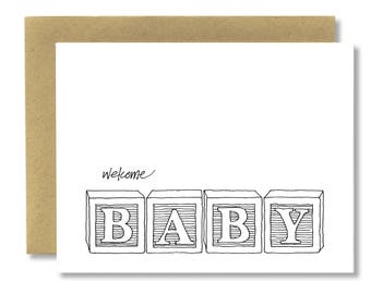 Welcome Baby Blocks - A2 Card (Single or Set of 5)