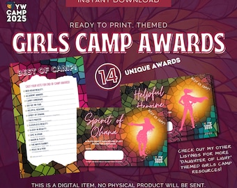 Prêmios de Acampamento para Meninas SUD | Prêmios de Acampamento Temático para as Moças | Filha da Luz | Tema da Juventude 2025 | Olhe para Cristo | Prêmios de Acampamento para Imprimir