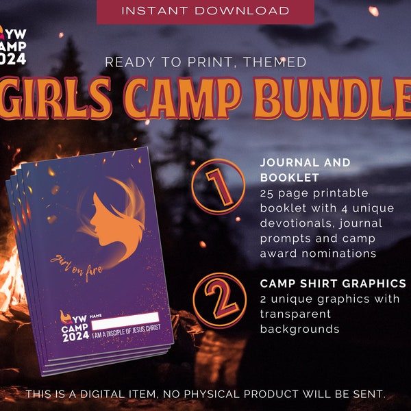 Themed YW Camp Journal, and Shirt Graphics | Girl on Fire | I am a Disciple | Youth Theme 2024 | LDS Girls Camp