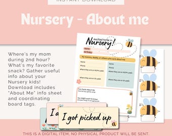 Berçário "Sobre mim" para impressão | Etiquetas de quadro para berçário, etiquetas de nome | Decoração de sala primária