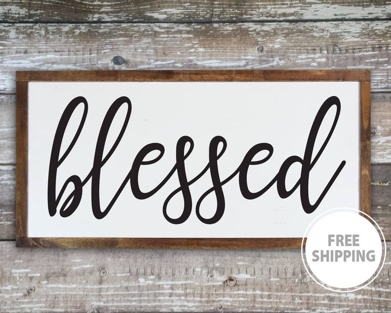 Large Blessed Wood Wall Sign Farmhouse Signs Frame Rustic Living Room Decor Hs110