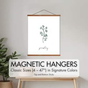 Magnetic Wood Poster Hanger Frame - Solid Alder Hardwood Art Display - Minimalist Print Hanging Kit