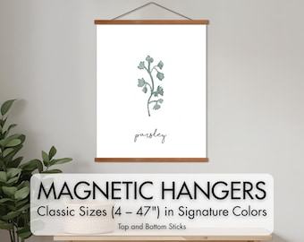 Magnetic Wood Poster Hanger Frame - Solid Alder Hardwood Art Display - Minimalist Print Hanging Kit