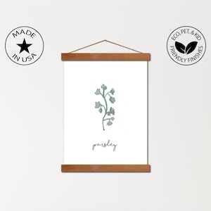 Magnetic frame wood poster hanger frames and parsley water color canvas print - wooden poster hanger frames