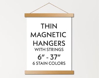 Custom size thin magnetic poster hanger frames - wood poster frame for wall art, canvas, photos, thin leather, etc.