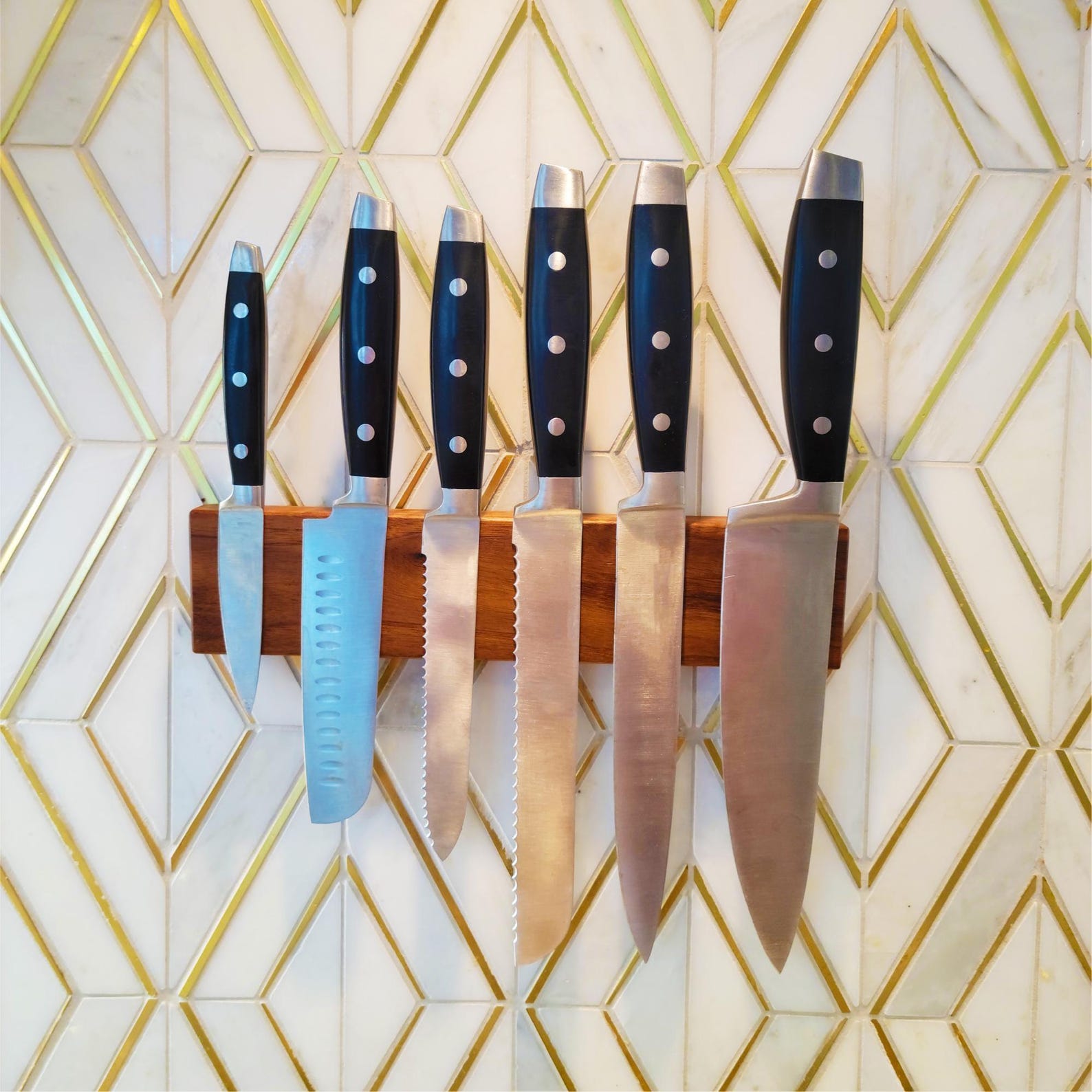Hardwood Magnetic Knife Rack: Walnut, Maple, Cherry, Hickory - Walnut, 12 inches