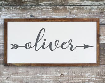 Baby boy nursery wall decor, Wooden name sign nursery, Personalized wooden signs, Woodland nursery wall decor, Arrow nursery decor HS426