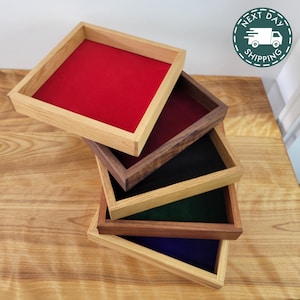 DND Dice Tray Box - Wood Dice Rolling Tray - Velvet Bottom - Large Selection of Wood and  Velvet Combinations - Works for RPG, Yahtzee, etc.