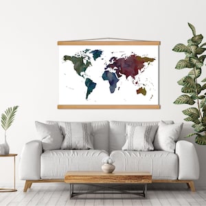 Marcos de mapas de tamaño estándar para colgar mapas del mundo en acuarela - Marcos de madera magnéticos para colgar carteles