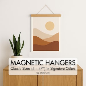 Top Only - Magnetic Floating Wood Poster Hanger - Hanger for Paper, Thin Canvas, Posters, Etc. - No String