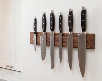 Magnetic Knife Rack | Solid Wood | Walnut Cherry Hickory | Custom Size & Species