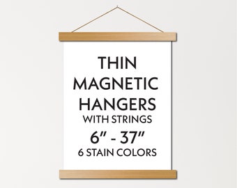 Custom size thin magnetic poster hanger frames - wood poster frame for wall art, canvas, photos, thin leather, etc.