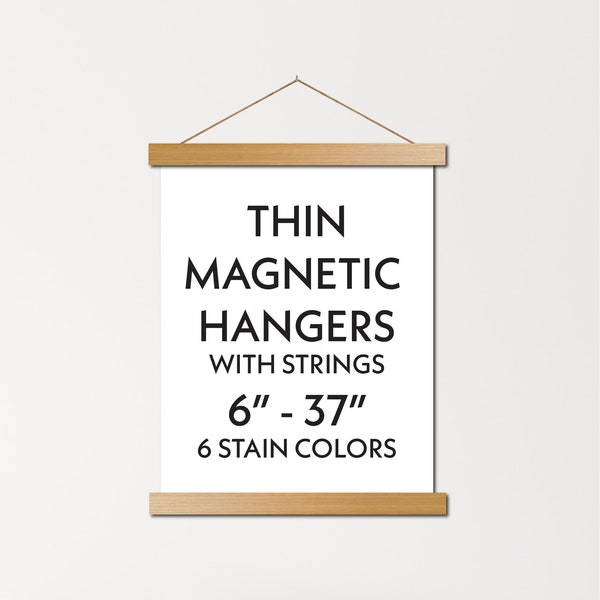 Custom size thin magnetic poster hanger frames - wood poster frame for wall art, canvas, photos, thin leather, etc.