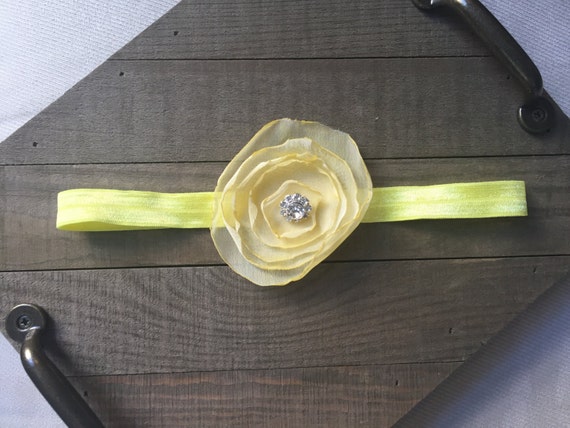 Yellow Floral Rhinestone Headband Flower Girl Bridesmaid Yellow Flower Headband W/rhinestone  main image 4