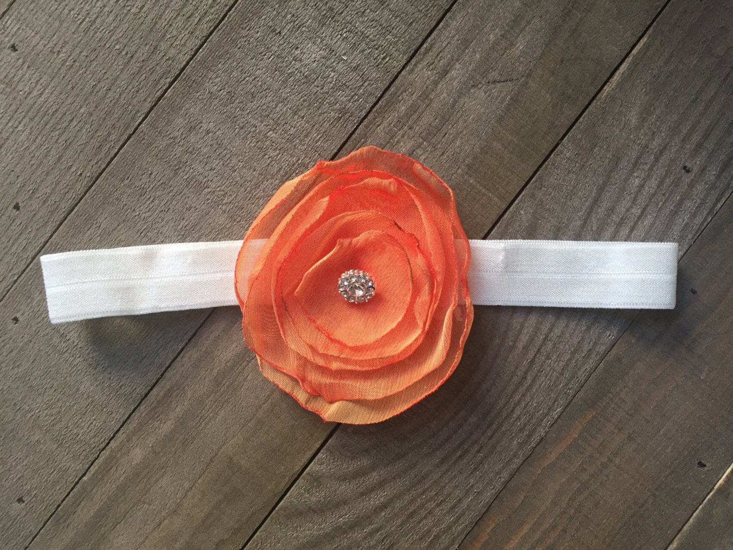 Orange Rhinestone Flower Headband, Vintage Headband 