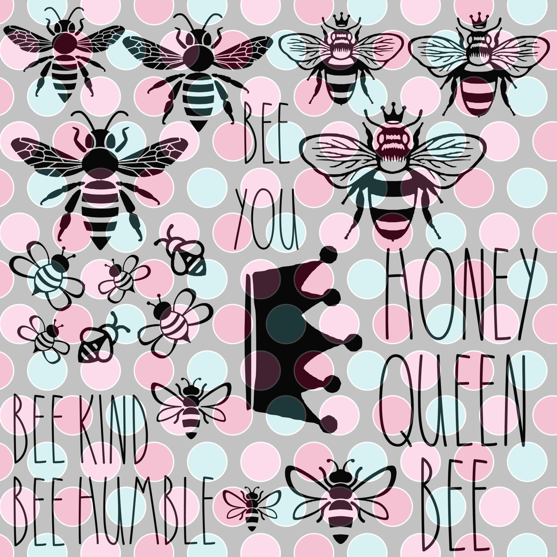 Printable Bee Decor, Set of 5, Bee Hive, Bumble Bees, Honey, Queen