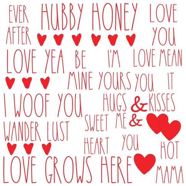 Rae Dunn Inspired Decals Valentines Day Word, Skinny Font, Long letter font