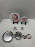 Full Color Custom Button Pins, pinback buttons, square buttons, custom photo fridge magnets, Fast Turnaround, Small Business, Events, Births