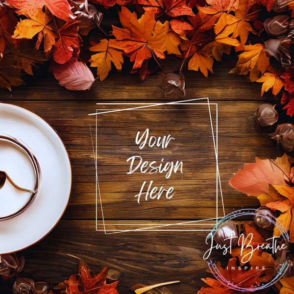 Fall Background Mockup | Autum Thanksgiving MOCK | Fall Leaves Image | Digital Backdrop | Flat Lay | Scene Maker