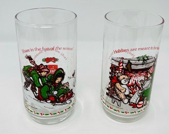 Holly Hobbie Christmas Glasses - Vintage American Greetings Holly Hobbie, Coca-Cola Christmas Glass - Vintage Holly Hobbie Drinking Glasses