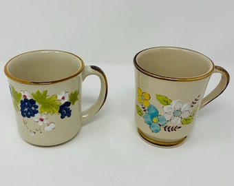 Japan Stoneware Mugs - YOU PICK - Pottery Floral Mugs - Mid Century Stoneware - Stoneware Pottery - Farmhouse Decor - MCM - Mid Century