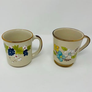 Japan Stoneware Mugs - YOU PICK - Pottery Floral Mugs - Mid Century Stoneware - Stoneware Pottery - Farmhouse Decor - MCM - Mid Century
