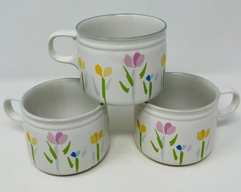 Studio Nova Villager Fresh Mint JF004 Coffee Cups, Vintage 1980's Coffee Mugs, Vintage Teacups Cups, Flowers Floral Mugs,  Pair Tulip Mugs