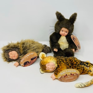 Anne Geddes Animal Doll YOU PICK Plush Animal Doll 1990's Anne Geddes Hedgehog Doll Baby Squirrel Doll Leopard Doll Baby Doll image 1