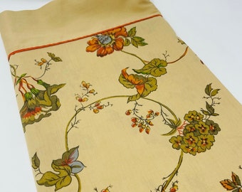 Vintage Full Flat Sheet - Full Top Flat Sheet - Farmhouse Sheet - Fall Autumn Floral Sheet - Vintage Floral Fabric - Brown and Orange Sheet