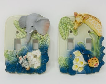 Takahashi LIght Switchplate Cover - Jungle Animal Switchplate Cover -  Elephant Wall Decor - Giraffe Wall Decor - 3D Embossed Switchplate