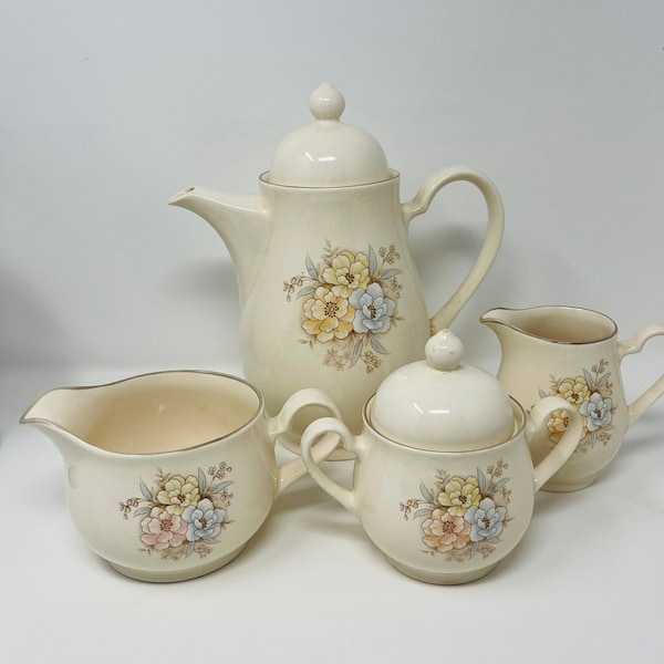 Keltcraft Noritake Julie Serving Pieces - Noritake Teapot, Noritake Creamer Sugar Dish, Keltcraft Julie - Vintage Gravy Boat, Floral Teapot