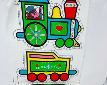 Vintage Train Fabric Panels - Springs Mills Plush Stuffed Train Toy Fabric Panel - Preschool Train Toy - You Sew Train Fabric Panel