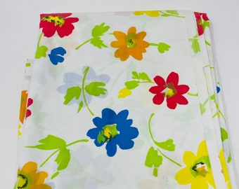 Floral Queen Flat Sheet - Vintage Watercolor Floral Flat Sheet  -  Vintage Floral Fabric-  1980's Bedding - Queen Floral Top Sheet