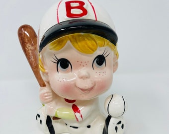 Vintage Baseball Planter - Baseball Player Planter - Vintage Novelty Planter- Childs Nursery Planter - Summer Home Decor - Japan - MCM