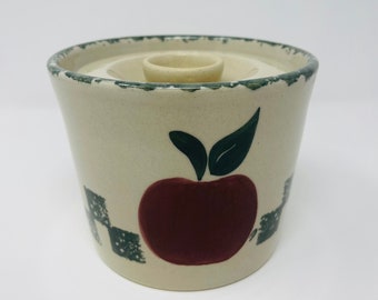 Apple Crock Jar - Stoneware Apple Crock w/ Lid- Farmhouse Kitchen Crock- Country Apple Crock - Country Kitchen - Vintage Storage Canister