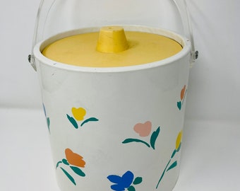 Vintage Ice Bucket - Floral Ice Bucket - 1980's Ice Bucket - Tulip Floral Design, Wine Chiller - 1980's Retro Barware