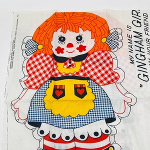 Doll Fabric Panel - Cut and Sew Fabric Panel - Gingham Girl - Cut and Sew Doll, Ragdoll - Handmade Doll -  Clown Doll, Handmade Raggedy Ann