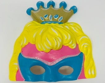 Collegeville Fairy Princess Mask - VINTAGE Halloween Mask - Molded Plastic - 1960's Princess Halloween  Mask! Amazing Details! Colorful Mask