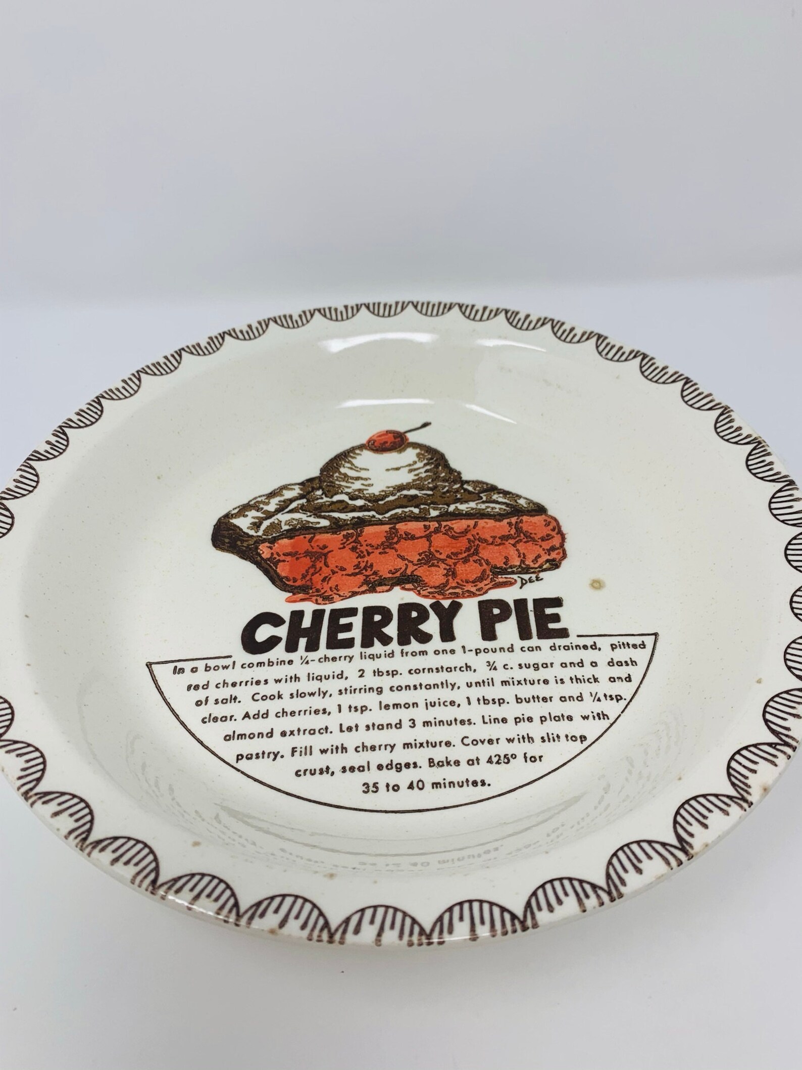 Cherry Pie Plate Vintage Ceramic Pie Plate Recipe Pie Plate Etsy UK