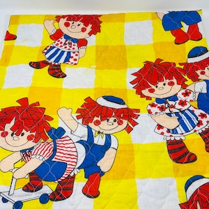Raggedy Ann Quilt Panel - Raggedy Ann Fabric Panel, Raggedy Ann Andy Quilt Panel - Raggedy Andy Fabric, 1970s Quilt Panel