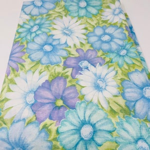Twin Flat Sheet - Twin Top Sheet - Flower Power Sheet  - 1970&#39;s Floral Sheet - Retro Floral Fabric - Blue, Purple, Green - Monticello Cannon