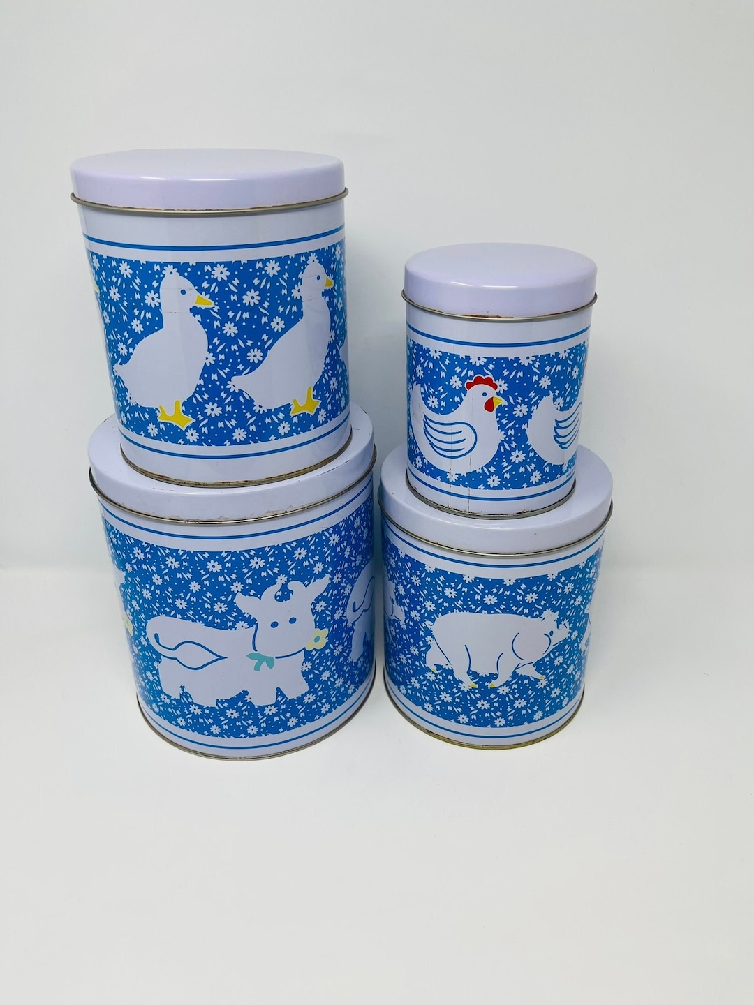 Metal Canister Set 1980's Metal Canisters Rooster Canister Farm Animals