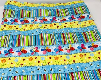 Handmade Baby Quilt - Vintage Baby Quilt - Vintage Crib Quilt - Flowers and Butterflies, Girl's Bedding, Primary Colors, Toddler Bedding